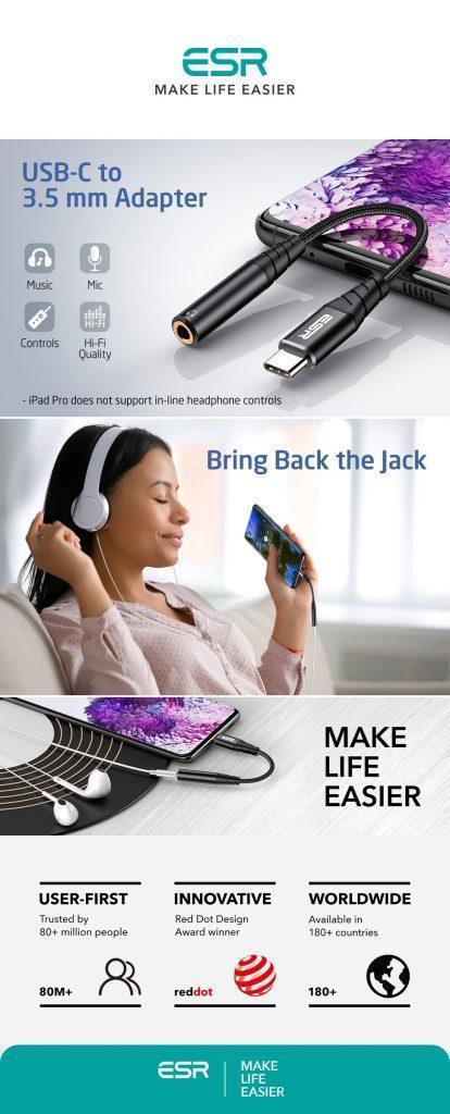 ESR (Ugreen) USB Type-C to 3.5mm Female Audio Jack Adapter – Hi-Res DAC Chip – Type-C to Aux Converter – Compatible with Samsung, Xiaomi, OnePlus, and More – Best Audio Adapter in Pakistan by Wani - Image 5