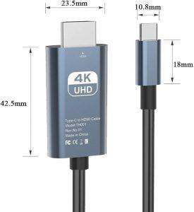 Type-C to HDMI Cable 4K 30Hz – 2 Meter USB-C to HDMI Video Cable – 3840x2160 UHD Resolution – Aluminum Alloy Build By Wanistore - Image 2