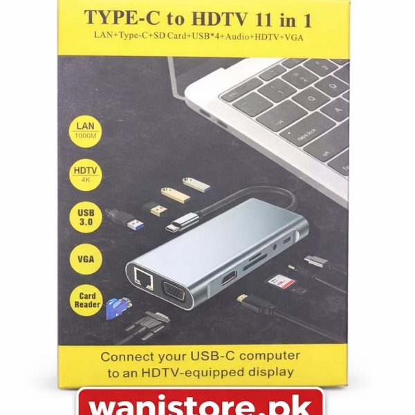 Compact design of 11-in-1 Type-C hub showing all connection ports at Wani Mobile Vehari