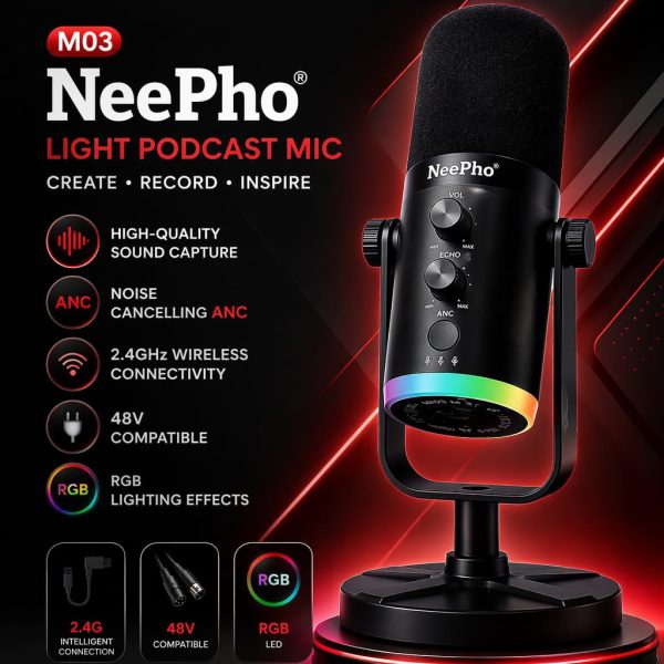 NeePho M03 RGB Wireless Podcast and Gaming Microphone, best price in Pakistan - Wani Mobile and Computers