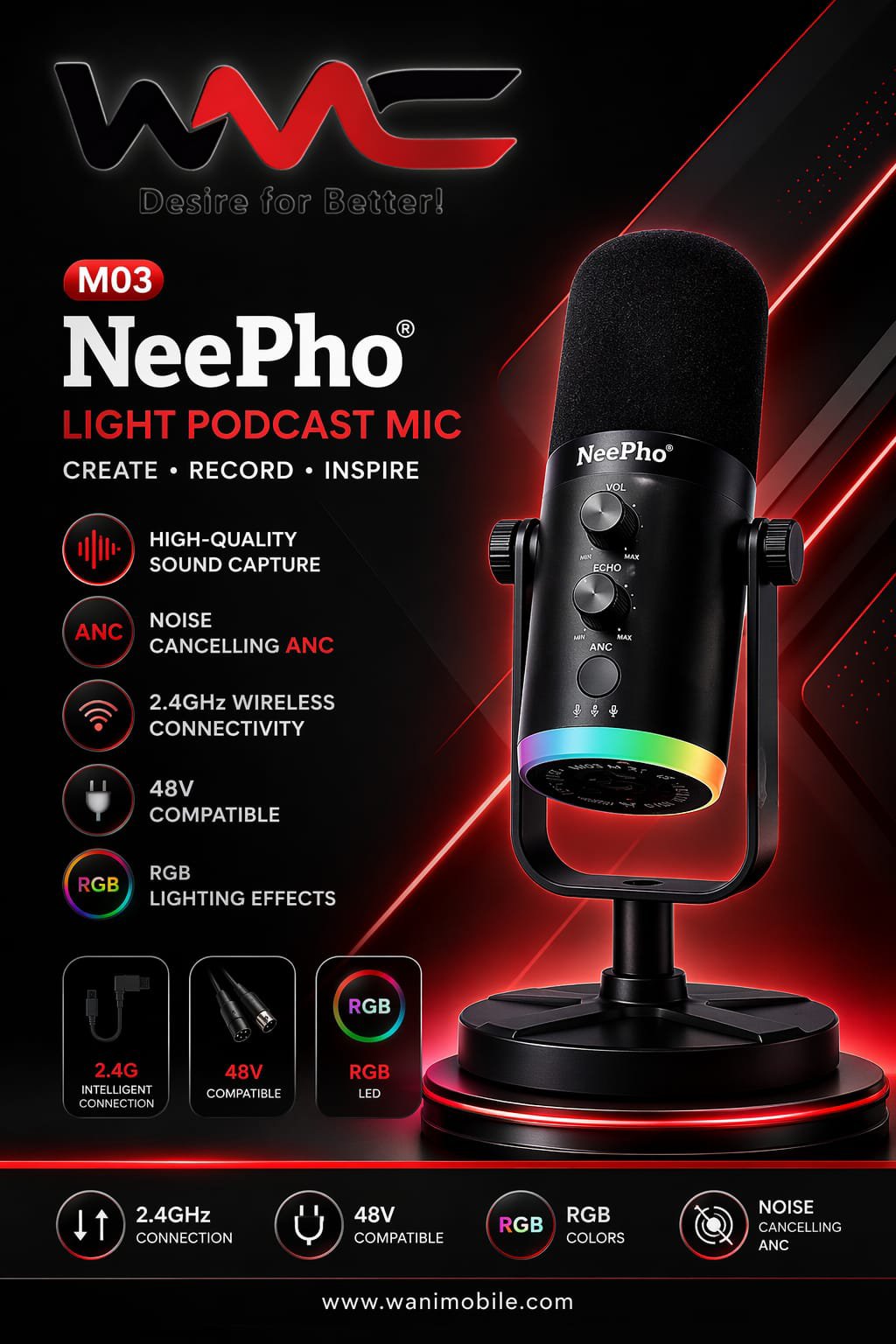neepho m 03.jpg NeePho M03 RGB Wireless Podcast and Gaming Microphone, best price in Pakistan - Wani Mobile and Computers