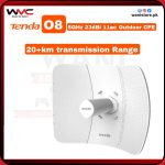 Installed Tenda O8 outdoor wireless bridge for stable long-range internet coverage across large areas