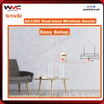 Side view of Tenda AC5 Dual Band 5G WiFi Router AC1200 showing slim design