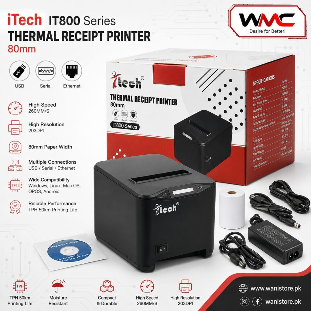iTech IT-800 80mm Thermal Receipt Printer | USB POS Printer with Auto Cutter – Wanistore.pk